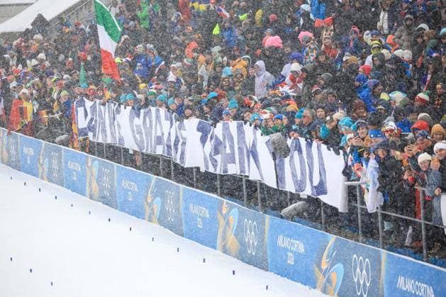 GIOCHI OLIMPICI - Olimpiadi Invernali Milano-Cortina 2026 - Biathlon Women s 12.5km Mass Start Dorothea Wierer (ITA) and Franziska Preuss (GER) supporters for her last race in career at the end of the Olympic Winter games, Winterspiele,Spiele, Summer games Milano-Cortina 2026, Biathlon Women s 12.5km Mass Start on February 21, 2026 at Antholz-Anterselva Biathlon Arena in Anterselva, Italy Cortina D Ampezzo Italy  Copyright: xIPAxSport ABACAx