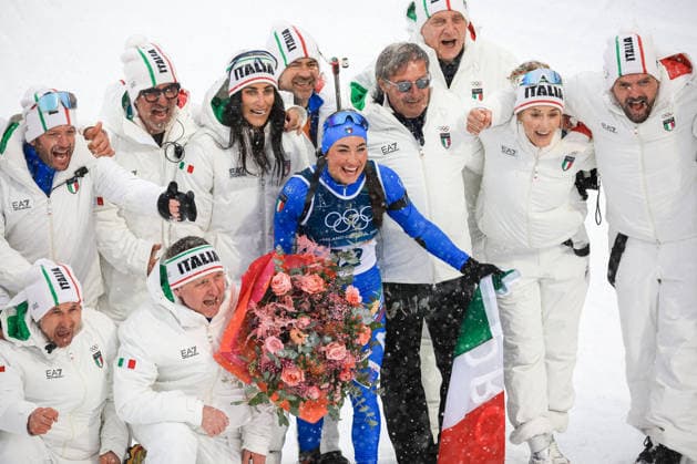 GIOCHI OLIMPICI - Olimpiadi Invernali Milano-Cortina 2026 - Biathlon Women s 12.5km Mass Start Dorothea Wierer (ITA) celebrates the last race of her career at the end of the Olympic Winter games, Winterspiele,Spiele, Summer games Milano-Cortina 2026, Biathlon Women s 12.5km Mass Start on February 21, 2026 at Antholz-Anterselva Biathlon Arena in Anterselva, Italy Cortina D Ampezzo Italy  Copyright: xIPAxSport ABACAx