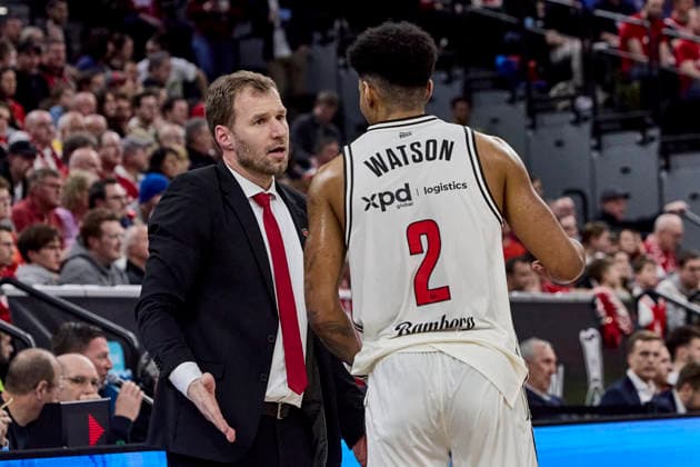 German Basketball BBL Cup, FC Bayern Munich Basketball vs BMA365 Bamberg BASKETS, Munich FC Bayern Basketball, Bamberg Baskets MBA365, 2026 02 21 in Munich SAP Garden GAVEL Anton BMA365 Bamberg BASKETS Headcoach BAMHC , WATSON Ibi BMA365 Bamberg BASKETS Small Forward SF Nr2 BAM2 sportworld Munich SAP Garden Bayern Germany