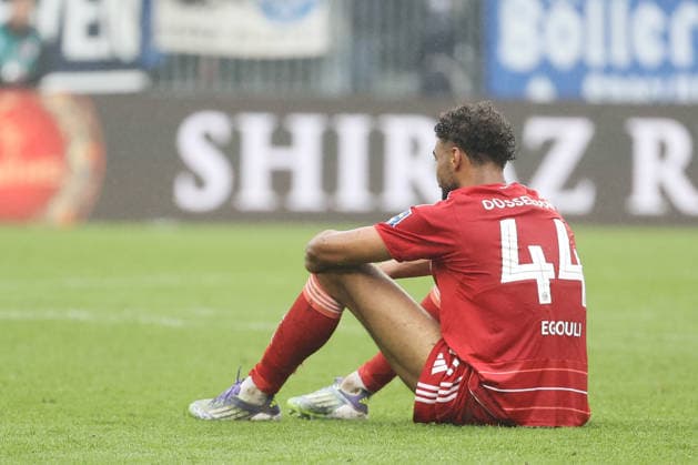 21 02 2026, xtvx, Fußball 2 Bundesliga, SV Darmstadt 98 Fortuna Duesseldorf v l Elias Egouli Fortuna Duesseldorf enttaeuscht, enttaeuscht Blickend, dissapointed nach dem Spiel, after the match DFL DFB REGULATIONS PROHIBIT ANY USE OF PHOTOGRAPHS as IMAGE SEQUENCES and or QUASI VIDEO Darmstadt
