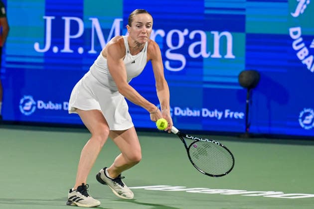 2026 Dubai Duty Free Tennis Championships DUBAI, UNITED ARAB EMIRATES – FEBRUARY 21: Elina Svitolina (seen) of Ukraine competes against Jessica Pegula of the United States during the women’s singles final of the Dubai Duty Free Tennis Championships at the Dubai Duty Free Tennis Stadium in Dubai, United Arab Emirates, on February 21, 2026. Waleed Zein Anadolu Dubai United Arab Emirates. Editorial use only. Please get in touch for any other usage.  Copyright: x2026xAnadoluxWaleedxZeinx