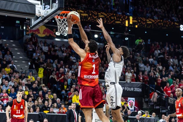 GER, BMW Top Four, Basketball BBL Cup, semi-final, FC Bayern München Basketball BMA365 Bamberg Baskets 21 02 2026, SAP Garden, Munich, GER, BMW Top Four, Basketball BBL Cup, semi-final, FC Bayern München Basketball BMA365 Bamberg Baskets Oscar da Silva FC Bayern München Basketball 1 Photo Alexander Trienitz Munich SAP Garden Bayern Germany