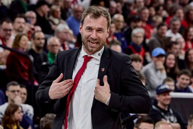 German Basketball BBL Cup, FC Bayern Munich Basketball vs BMA365 Bamberg BASKETS, Munich FC Bayern Basketball, Bamberg Baskets MBA365, 2026 02 21 in Munich SAP Garden GAVEL Anton BMA365 Bamberg BASKETS Headcoach BAMHC sportworld Munich SAP Garden Bayern Germany