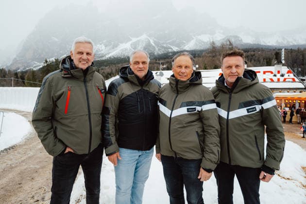 OLYMPICS - Winter Olympic Games, Olympische Spiele, Olympia, OS Milano Cortina 2026 CORTINA D AMPEZZO,ITALY,21.FEB.26 - OLYMPICS - Winter Olympic Games Milano Cortina 2026, Austria House, media event, media talk, Olympia Bilanz. Image shows Harald Winkler (AUT), Gerhard Haidacher (AUT), Ingo Appelt (AUT) and Thomas Schroll (AUT).  GEPAxpictures xAlexanderxSolc