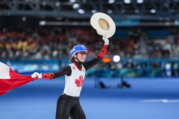 2026 Milano-Cortina Winter Olympics MILAN, ITALY - FEBRUARY 21: Ivanie Blondin of Canada, finished second in the race, celebrates after competing in women s mass start Speed skating, Eisschnelllauf event during the 2026 Milano-Cortina Winter Olympics at Milan Speed Skating Stadium in Milan, Italy on February 21, 2026. Cemal Yurttas Anadolu Milan Italy. Editorial use only. Please get in touch for any other usage.  Copyright: x2026xAnadoluxCemalxYurttasx