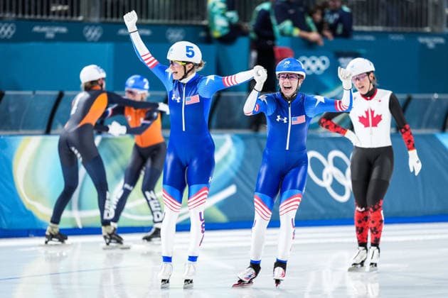 2026 Milano-Cortina Winter Olympics MILAN, ITALY - FEBRUARY 21: Mia Manganello of US, finished third in the race, celebrates after competing in women s mass start Speed skating, Eisschnelllauf event during the 2026 Milano-Cortina Winter Olympics at Milan Speed Skating Stadium in Milan, Italy on February 21, 2026. Cemal Yurttas Anadolu Milan Italy. Editorial use only. Please get in touch for any other usage.  Copyright: x2026xAnadoluxCemalxYurttaÅüx