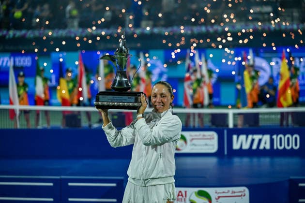 2026 Dubai Duty Free Tennis Championships DUBAI, UAE - FEBRUARY 21: American tennis player Jessica Pegula wins the women’s singles final of the Dubai Duty Free Tennis Championships against Ukrainian tennis player Elina Svitolina at the Dubai Duty Free Tennis Stadium in Dubai, United Arab Emirates, on February 21, 2026. Waleed Zein Anadolu Dubai United Arab Emirates. Editorial use only. Please get in touch for any other usage.  Copyright: x2026xAnadoluxWaleedxZeinx