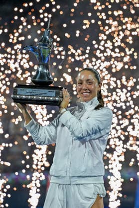 2026 Dubai Duty Free Tennis Championships DUBAI, UAE - FEBRUARY 21: American tennis player Jessica Pegula wins the women’s singles final of the Dubai Duty Free Tennis Championships against Ukrainian tennis player Elina Svitolina at the Dubai Duty Free Tennis Stadium in Dubai, United Arab Emirates, on February 21, 2026. Waleed Zein Anadolu Dubai United Arab Emirates. Editorial use only. Please get in touch for any other usage.  Copyright: x2026xAnadoluxWaleedxZeinx