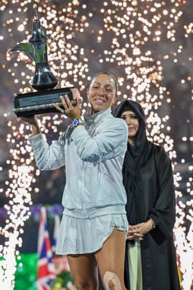2026 Dubai Duty Free Tennis Championships DUBAI, UAE - FEBRUARY 21: American tennis player Jessica Pegula wins the women’s singles final of the Dubai Duty Free Tennis Championships against Ukrainian tennis player Elina Svitolina at the Dubai Duty Free Tennis Stadium in Dubai, United Arab Emirates, on February 21, 2026. Waleed Zein Anadolu Dubai United Arab Emirates. Editorial use only. Please get in touch for any other usage.  Copyright: x2026xAnadoluxWaleedxZeinx