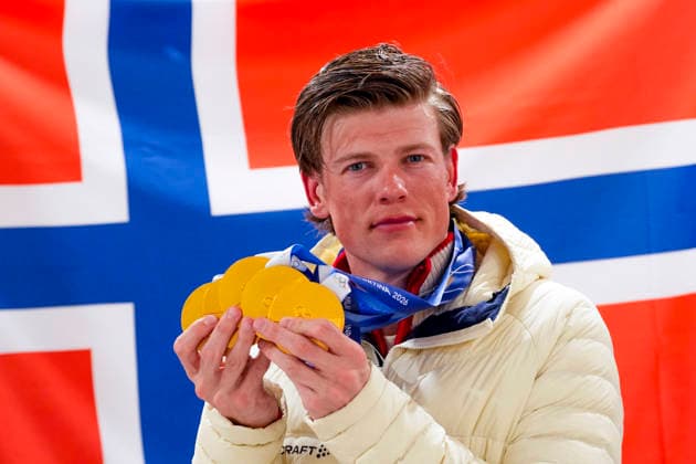 Winter Olympics in Milan Cortina 2026 Val di Fiemme, Italy 20260221. Johannes Hosflot Klaebo with the first five gold medals won during the Winter Olympics in Milano Cortina 2026. Photo: Lise Aserud NTB Val di Fiemme Italy EDITORIAL USE ONLY. RESTRICTED USE FOR BETTING COMPANIES Ref:_SPOaEyUECTmN18.jpg *** Winter Olympics in Milan Cortina 2026 Val di Fiemme, Italy 20260221 Johannes Hosflot Klaebo with the first five gold medals won during the Winter Olympics in Milan Cortina 2026 Photo Lise Aserud NTB Val di Fiemme Italy EDITORIAL USE ONLY RESTRICTED USE FOR BETTING COMPANIES  Copyright: xLisexAserudxx xNTBx