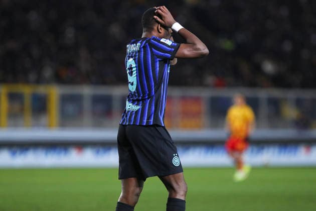 Marcus Thuram of FC Internazionale Milano looks dejected during the serie A match between US Lecce and FC Internazionale Milano at Ettore Giardiniero - Via del Mare stadium in Lecce (Italy), February 21, 2026. massimilianoxcarnabuci