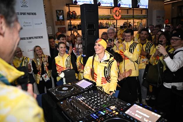Belgian speed skater Sandrine Tas pictured during the athletes party of Team Belgium on the last evening of the Milano Cortina 2026 Olympic Winter games, Winterspiele,Spiele, Summer games on Saturday 21 February 2026 in Milan, Italy. The XXV Winter Olympics take place from 6 to 22 February 2026 in Italy. JASPERxJACOBS  x164453038x