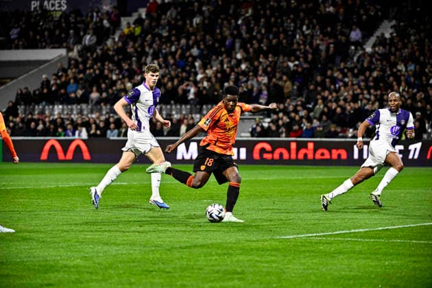 FOOTBALL : Toulouse vs PFC - 23eme Journee de Ligue1 McDonald S - Toulouse - 21 02 2026 Action but et Joie Marshall Munesti (pfc) Toulouse  Copyright: xThierryxBretonx