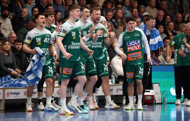 21 02 2026, Germany, Göppingen, Handball DAIKIN HBL, FRISCH AUF Göppingen vs THW Kiel, Jubel FAG