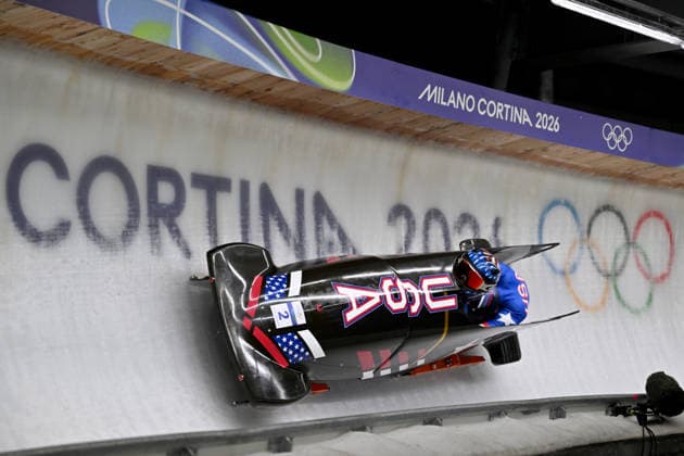 Cortina d Ampezzo, Italy, February 21th 2026. Kaillie Armbruster Humphries and Jasmine Jones of United States of America in action during the Bobsleight 2-woman Heat 3 and 4 race of the Olympic Winter games, Winterspiele,Spiele, Summer games 2026 in Cortina d Ampezzo, Italy. (Photo by Igor Kupljenik Sports Press Photo)  Copyright: xIgorxKupljenikx xSPPx Sportspressphoto_SPR95636
