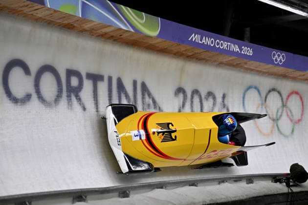 Cortina d Ampezzo, Italy, February 21th 2026. Kim Kalicki and Talea Prepens of Germany in action during the Bobsleight 2-woman Heat 3 and 4 race of the Olympic Winter games, Winterspiele,Spiele, Summer games 2026 in Cortina d Ampezzo, Italy. (Photo by Igor Kupljenik Sports Press Photo)  Copyright: xIgorxKupljenikx xSPPx Sportspressphoto_SPR95637