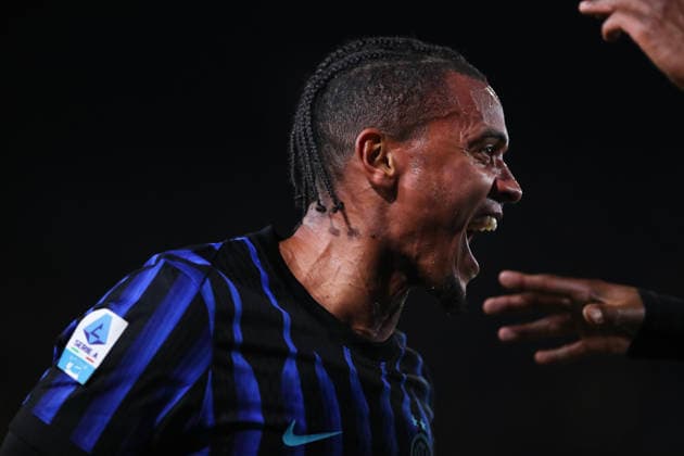 Manuel Akanji of FC Internazionale Milano celebrates the goal of 0-2 scored during the serie A match between US Lecce and FC Internazionale Milano at Ettore Giardiniero - Via del Mare stadium in Lecce (Italy), February 21, 2026. massimilianoxcarnabuci