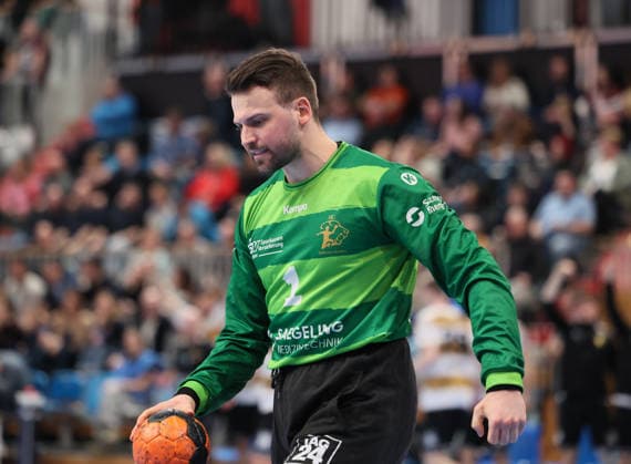 GER HBL2 Season 2025 2026 VfL Potsdam vs HC Elbflorenz Dresden, 21 02 26, MBS Arena, Potsdam Marino MALLWITZ HC Elbflorenz 1 , Determination, Emotion