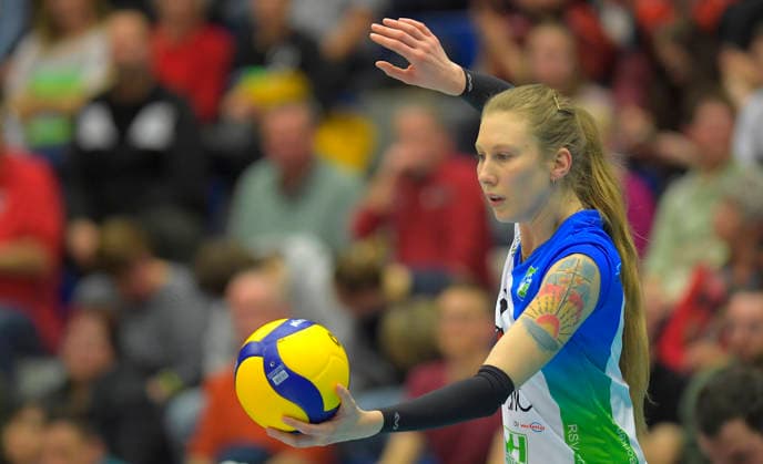 22 02 2026, Borkens serving, Volleyball, Bundesliga, Dresdner SC Skurios Volleys Borken, c Dresden