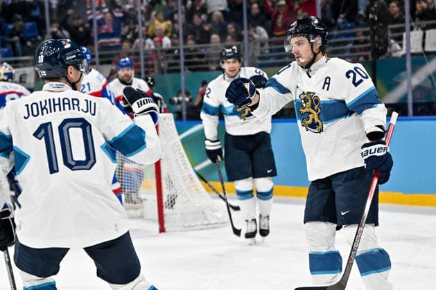 MILAN, ITALY - FEBRUARY 21: Sebastian Aho of Finland R) celebrates his goal with Henri Jokiharju of Finland L) during the Ice hockey, Eishockey Men™s Bronze Medal Game match between Slovakia and Finland on day fifteen of the Milano Cortina 2026 Winter Olympic Games, Olympische Spiele, Olympia, OS at Milano Santagiulia Ice Hockey Arena on February 21, 2026 in Milan, Italy. Milan Milano Santagiulia Ice Hockey Arena Italy *** MILAN, ITALY FEBRUARY 21 Sebastian Aho of Finland R celebrates his goal with Henri Jokiharju of Finland L during the Ice Hockey Men™s Bronze Medal Game match between Slovakia and Finland on day fifteen of the Milano Cortina 2026 Winter Olympic games at Milano Santagiulia Ice Hockey Arena on February 21, 2026 in Milan, Italy Milan Milano Santagiulia Ice Hockey Arena Italy Copyright: xJustPictures.ch AndreaxBrancax jp-en-EuSpIm-AB-AAB_751321022026