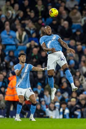 21st February 2026; Etihad Stadium, Manchester, Lancashire, England; Premier League Football, Manchester City versus Newcastle United; Antoine Semenyo of Manchester City heads the ball head the ball  TimxWilliams Content restricted for UK based newspaper