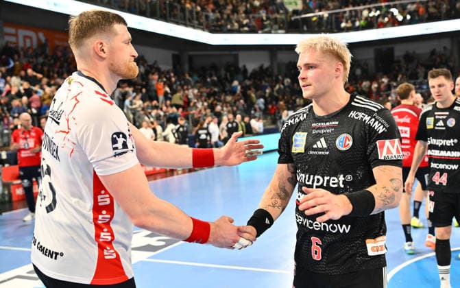 21 02 20265 Handball 1 Bundesliga DAIKIN HBL Season 2025 2026 22 Matchday HC Erlangen Metropolregion Nürnberg HCE SG Flensburg Handewitt xwoxzix Blaz Blagotinsek 43, SG Flensburg Handewitt Marek Nissen 6, HC Erlangen HCE after the end of the match