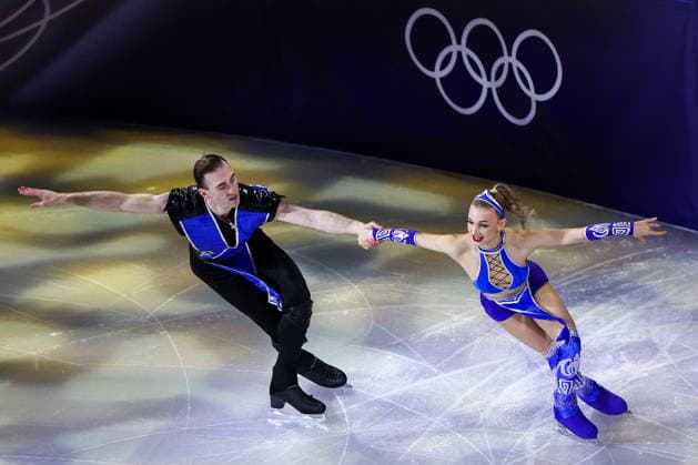 ITALY, MILAN - FEBRUARY 21, 2026: Pair skaters Anastasiia Metelkina and Luka Berulava of Georgia perform during the Figure skating, Eiskunstlauf exhibition gala at the 2026 Winter Olympic Games, Olympische Spiele, Olympia, OS at Milano Ice Skating Arena 2026 Winter Olympics: Figure Skating  - ZUMAt113 20260221_zaa_t113_831 Copyright: xPeterxKovalevx
