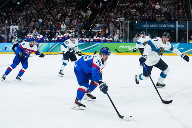 2026 Milano-Cortina Winter Olympics MILAN, ITALY - FEBRUARY 21: Slovakia’s Libor Hudacek competes with Finland’s Niko Mikkola during the Ice hockey, Eishockey bronze medal match between Slovakia and Finland at the Milan Santagiulia Ice Hockey Arena at the 2026 Milano-Cortina Winter Olympics in Milan, Italy on February 21, 2026. Cemal Yurttas Anadolu Milan Italy. Editorial use only. Please get in touch for any other usage.  Copyright: x2026xAnadoluxCemalxYurttasx