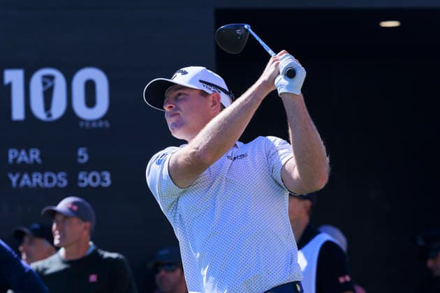 February 21, 2026, Pacific Palisades, California, USA: Max Greyserman tees off during Round 3 of the 2026 Genesis Invitational Golf Tournament on Saturday February 21, 2026 at the Riviera Country Club in Pacific Palisades, California. ARIANA RUIZ PI The 2026 Genesis Invitational - Round 3  - ZUMAp124 20260221_zaa_p124_028 Copyright: xArianaxRuizx