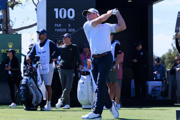 February 21, 2026, Pacific Palisades, California, USA: Max Greyserman tees off during Round 3 of the 2026 Genesis Invitational Golf Tournament on Saturday February 21, 2026 at the Riviera Country Club in Pacific Palisades, California. ARIANA RUIZ PI Pacific Palisades USA - ZUMAp124 20260221_zaa_p124_007 Copyright: xArianaxRuizx