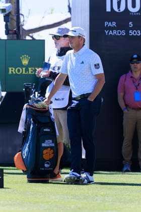 February 21, 2026, Pacific Palisades, California, USA: Jacob Bridgeman at the 1st tee during Round 3 of the 2026 Genesis Invitational Golf Tournament on Saturday February 21, 2026 at the Riviera Country Club in Pacific Palisades, California. ARIANA RUIZ PI Pacific Palisades USA - ZUMAp124 20260221_zaa_p124_023 Copyright: xArianaxRuizx