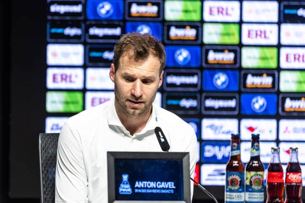 GER, BMW Top Four, Basketball BBL Pokal, semi-final, FC Bayern München Basketball BMA365 Bamberg Baskets 21 02 2026, SAP Garden, Munich, GER, BMW Top Four, Basketball BBL Pokal, semi-final, FC Bayern München Basketball BMA365 Bamberg Baskets Anton Gavel Head Coach , BMA365 Bamberg Baskets at the press conference Photo Alexander Trienitz Munich SAP Garden Bayern Germany