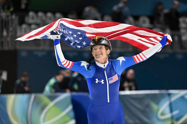 Mia Manganello (USA), third place, bronze medal, Speed skating, Eisschnelllauf Women Mass Start at the Milano Speed Skating Stadium during the Milano Cortina 2026 Olympic Winter games, Winterspiele,Spiele, Summer games 21 February 2026, Milan, Italy. Noxthirdxpartyxsales  aflo_320799424