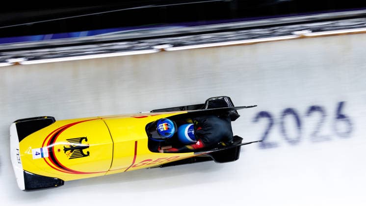 OLYMPICS - Winter Olympic Games, Olympische Spiele, Olympia, OS Milano Cortina 2026 CORTINA D AMPEZZO,ITALY,21.FEB.26 - OLYMPICS, BOBSLEIGH - Winter Olympic Games Milano Cortina 2026, 2-woman, heat 3 and 4, medal ceremony. Image shows Lisa Buckwitz and Neele Schuten (GER).  GEPAxpictures xMaticxKlansek
