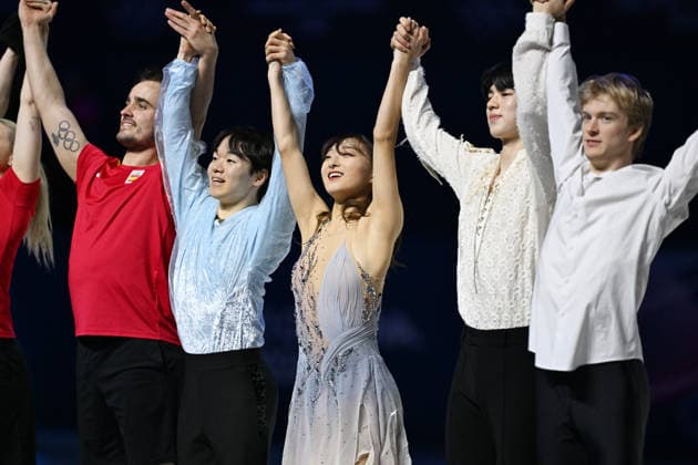 (L-R) Yuma Kagiyama (JPN), Kaori Sakamoto (JPN), Cha Junhwan (KOR), FEBRUARY 21, 2026 - Figure skating, Eiskunstlauf : Gala Exhibition during the Milano Cortina 2026 Olympic Winter games, Winterspiele,Spiele, Summer games at Milano Ice Skating Arena in Milan, Italy. Noxthirdxpartyxsales  aflo_320814358