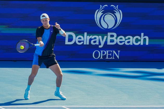 DELRAY BEACH, FL - FEBRUARY 21: Sebastian Korda (USA) in action during his Semi Final match against Flavio Cobolli (ITA) at the Delray Beach Open on February 21, 2026, at Delray Beach Stadium & Tennis Center in Delray Beach, Florida.(Photo by Chris Arjoon Icon Sportswire). TENNIS: FEB 21 Delray Beach Open EDITORIAL USE ONLY Icon2602210010011