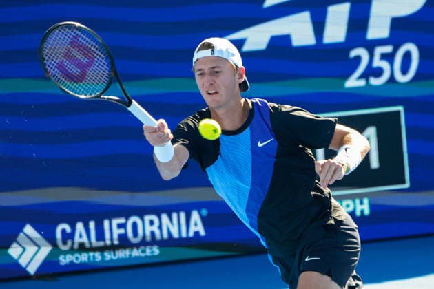 DELRAY BEACH, FL - FEBRUARY 21: Sebastian Korda (USA) in action during his Semi Final match against Flavio Cobolli (ITA) at the Delray Beach Open on February 21, 2026, at Delray Beach Stadium & Tennis Center in Delray Beach, Florida.(Photo by Chris Arjoon Icon Sportswire). TENNIS: FEB 21 Delray Beach Open EDITORIAL USE ONLY Icon2602210010012