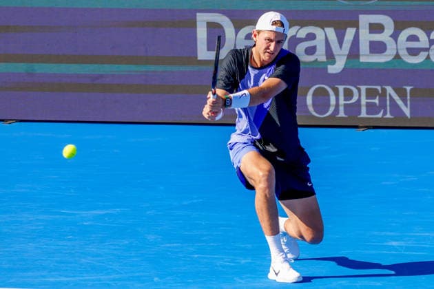 DELRAY BEACH, FL - FEBRUARY 21: Sebastian Korda (USA) in action during his Semi Final match against Flavio Cobolli (ITA) at the Delray Beach Open on February 21, 2026, at Delray Beach Stadium & Tennis Center in Delray Beach, Florida.(Photo by Chris Arjoon Icon Sportswire). TENNIS: FEB 21 Delray Beach Open EDITORIAL USE ONLY Icon2602210010029