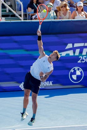 DELRAY BEACH, FL - FEBRUARY 21: Flavio Cobolli (ITA) in action during his Semi Final match against Sebastian Korda (USA) at the Delray Beach Open on February 21, 2026, at Delray Beach Stadium & Tennis Center in Delray Beach, Florida.(Photo by Chris Arjoon Icon Sportswire). TENNIS: FEB 21 Delray Beach Open EDITORIAL USE ONLY Icon2602210010045