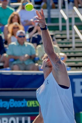 DELRAY BEACH, FL - FEBRUARY 21: Flavio Cobolli (ITA) in action during his Semi Final match against Sebastian Korda (USA) at the Delray Beach Open on February 21, 2026, at Delray Beach Stadium & Tennis Center in Delray Beach, Florida.(Photo by Chris Arjoon Icon Sportswire). TENNIS: FEB 21 Delray Beach Open EDITORIAL USE ONLY Icon2602210010048