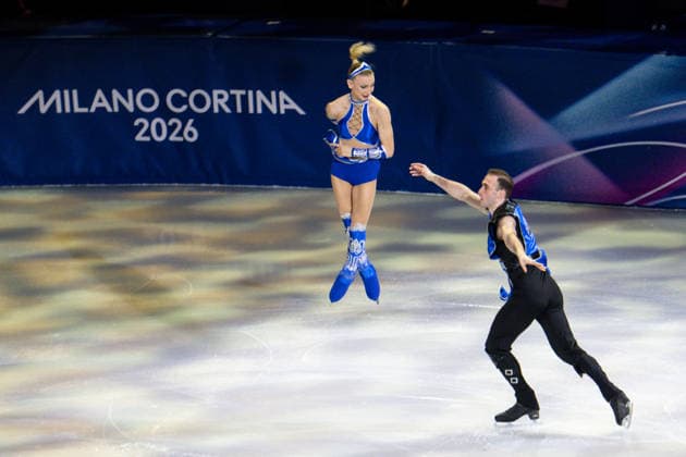 21st February 2026; Milan, Lombardy, Italy, 2026 Winter Olympic Games, Olympische Spiele, Olympia, OS Day Sixteen; Figure skating, Eiskunstlauf exhibition gala; Anastasiia Metelkina (GEO), Luka Berulava (GEO)  FotoxOlimpik Content restricted for UK based newspaper