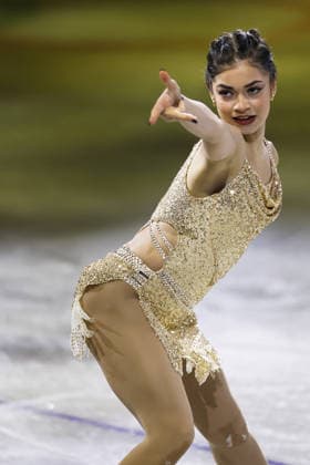 Milan Cortina Olympics: Figure skating, Eiskunstlauf Russian Adeliia Petrosian, competing as an Individual Neutral Athlete, performs in the figure skating exhibition gala at the Milan Cortina Olympics on Feb. 21, 2026, at Milano Ice Skating Arena in Milan.  A14AA0005313692P