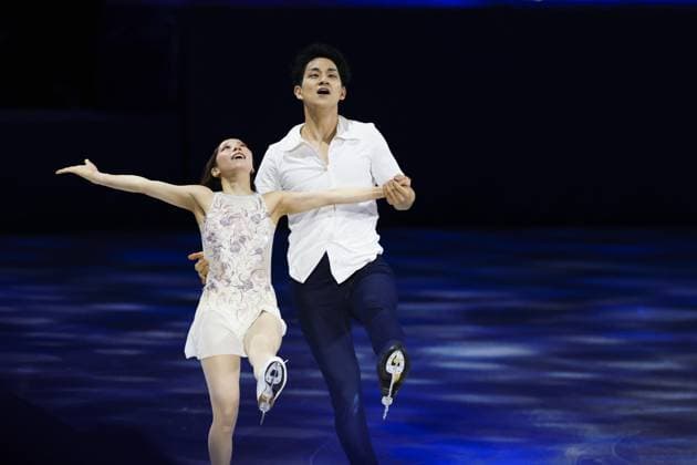 Milan Cortina Olympics: Figure skating, Eiskunstlauf Japanese figure skating pair Riku Miura (L) and Ryuichi Kihara perform in the exhibition gala at the Milan Cortina Olympics on Feb. 21, 2026, at Milano Ice Skating Arena in Milan.  A14AA0005313714P