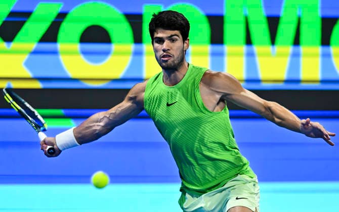 ATP, Tennis Herren Qatar Exxonmobil Open-final Carlos Alcaraz of Spain competes against Arthur Fils of France in the final at the ATP men s Qatar ExxonMobil Open 2026 tennis tournament at the Khalifa International Tennis Complex in Doha, Qatar, on February 21, 2026. DOHA Qatar Copyright: xNOUSHADx