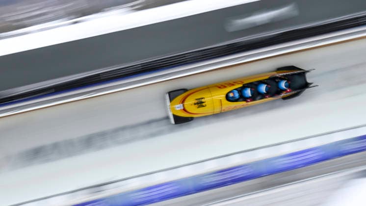 OLYMPICS - Winter Olympic Games, Olympische Spiele, Olympia, OS Milano Cortina 2026 CORTINA D AMPEZZO,ITALY,22.FEB.26 - OLYMPICS, BOBSLEIGH - Winter Olympic Games Milano Cortina 2026, 4-man, heat 3 and 4. Image shows Francesco Friedrich, Matthias Sommer, Alexander Schuller and Felix Straub (GER).  GEPAxpictures AlexanderxSolc