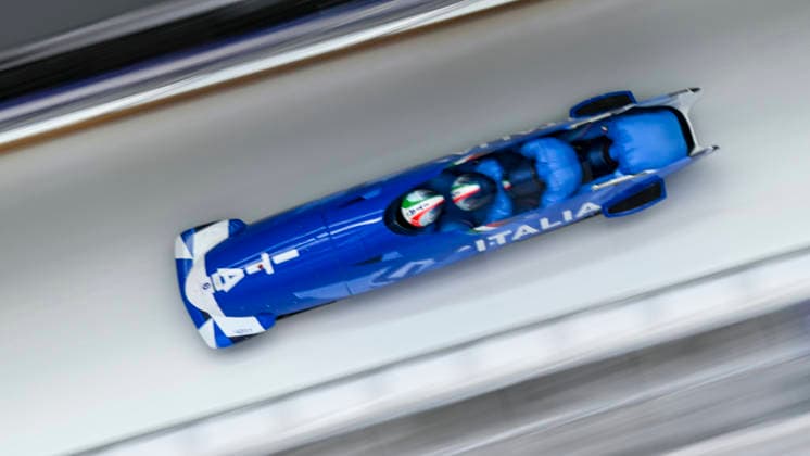 OLYMPICS - Winter Olympic Games, Olympische Spiele, Olympia, OS Milano Cortina 2026 CORTINA D AMPEZZO,ITALY,22.FEB.26 - OLYMPICS, BOBSLEIGH - Winter Olympic Games Milano Cortina 2026, 4-man, heat 3 and 4. Image shows Patrick Baumgartner, Lorenzo Bilotti, Eric Fantazzini and Robert Mircea (ITA).  GEPAxpictures AlexanderxSolc