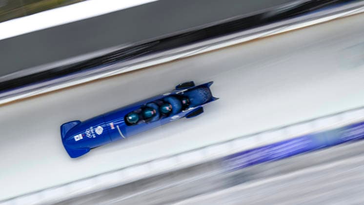 OLYMPICS - Winter Olympic Games, Olympische Spiele, Olympia, OS Milano Cortina 2026 CORTINA D AMPEZZO,ITALY,22.FEB.26 - OLYMPICS, BOBSLEIGH - Winter Olympic Games Milano Cortina 2026, 4-man, heat 3 and 4. Image shows Brad Hall, Greg Cackett, Leon Greenwood and Taylor Lawrence (GBR).  GEPAxpictures AlexanderxSolc