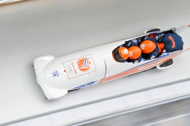 OLYMPICS - Winter Olympic Games, Olympische Spiele, Olympia, OS Milano Cortina 2026 CORTINA D AMPEZZO,ITALY,22.FEB.26 - OLYMPICS, BOBSLEIGH - Winter Olympic Games Milano Cortina 2026, 4-man, heat 3 and 4. Image shows Dave Wesselink, Janko Franjic, Jelen Franjic and Timme Koster (NED).  GEPAxpictures AlexanderxSolc