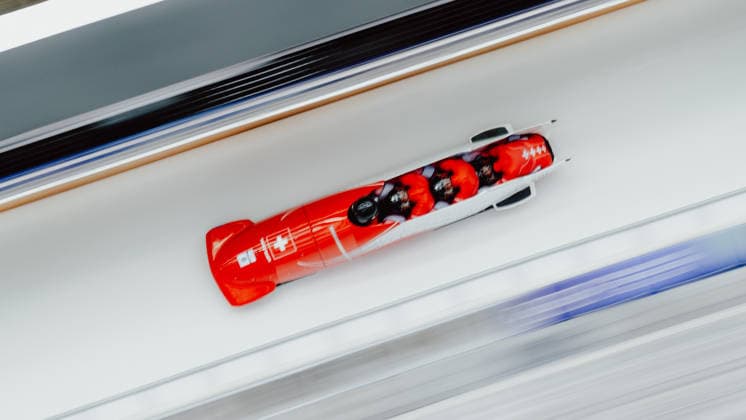 OLYMPICS - Winter Olympic Games, Olympische Spiele, Olympia, OS Milano Cortina 2026 CORTINA D AMPEZZO,ITALY,22.FEB.26 - OLYMPICS, BOBSLEIGH - Winter Olympic Games Milano Cortina 2026, 4-man, heat 3 and 4. Image shows Cedric Follador (SUI), Luca Rolli (SUI), Tim Annen (SUI) and Omar Vogele (SUI).  GEPAxpictures AlexanderxSolc