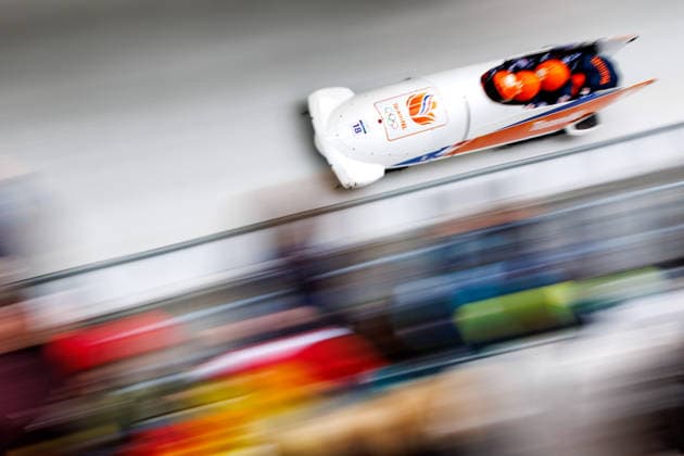 OLYMPICS - Winter Olympic Games, Olympische Spiele, Olympia, OS Milano Cortina 2026 CORTINA D AMPEZZO,ITALY,22.FEB.26 - OLYMPICS, BOBSLEIGH - Winter Olympic Games Milano Cortina 2026, 4-man, heat 3 and 4. Image shows Dave Wesselink, Janko Franjic, Jelen Franjic and Timme Koster (NED).  GEPAxpictures xMaticxKlansek